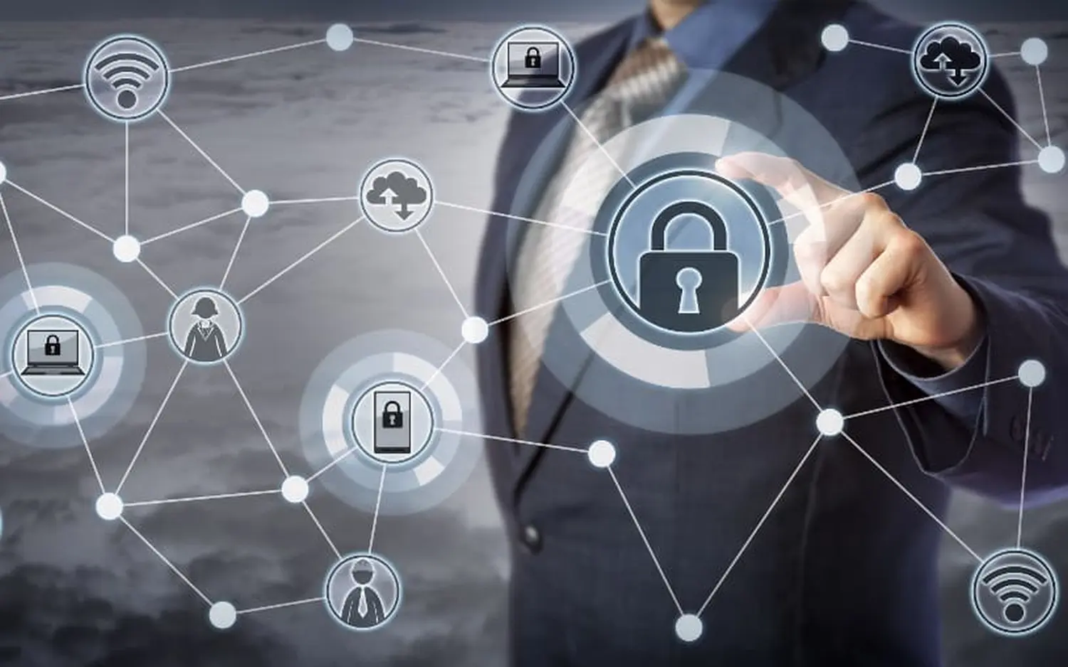 EMshield GmbH – Architektur und Unternehmenssicherheit – Diese Abbildung stellt eine Cybersicherheitsnetzwerkarchitektur dar und hebt das Konzept des digitalen Schutzes und vernetzter Systeme hervor.