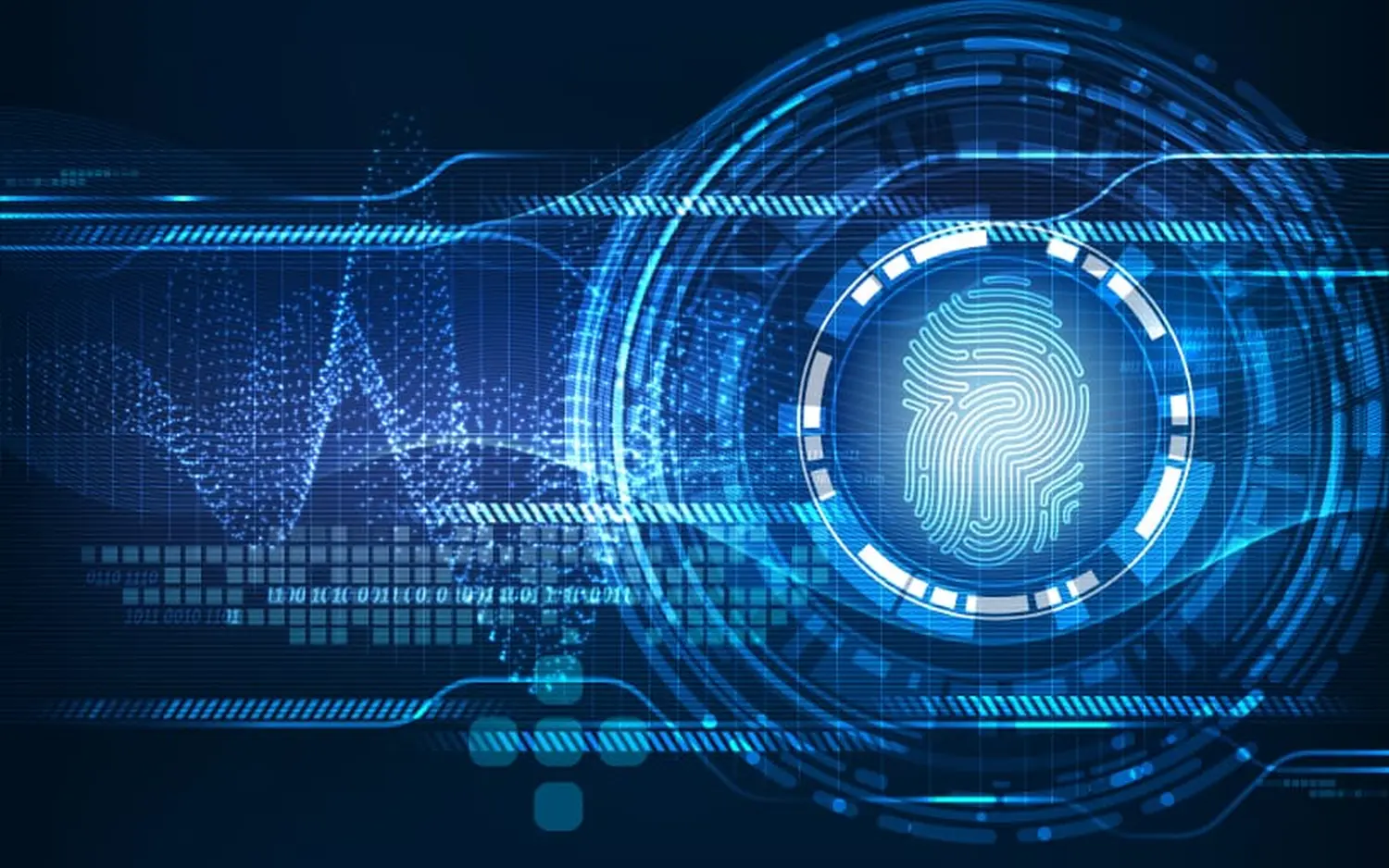EMshield GmbH – Architektur und Unternehmenssicherheit – Diese digitale Grafik stellt biometrische Sicherheitstechnologie dar.